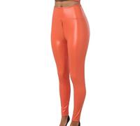 ORANDESIGNE Punk Leggings en Simili Cuir Femmes Taille Haute Pantalons Gothique PU Cuir Patchwork Leggings Collants Sexy Skinny Pantalon Noir Chaud Mode G Orange XS
