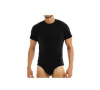 ORANDESIGNE Pyjama Homme Short de Bain Ouvert Entrejambe Adulte Coton Barboteuse Body à Boutons-Pression Confortable T-Shirt Homme Maillot A Noir XL