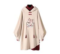 ORANDESIGNE Robe à Capuche pour Femme Robe Sweat Casual Chinoise Sweat Shirt à Capuche de Style Chinois et Jupe Broderie Cheongsam 2 Pièces Ensembles Mode Printemps Automne Hiver G Beige M