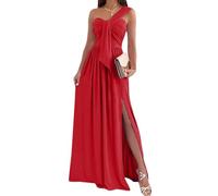 ORANDESIGNE Robe De Soiree Femme Chic Et Glamour Longue Elegant Ceremonie Mariage Robe Cocktail Une Seule Manche Épaules Dénudées Maxi Dress D Rouge L