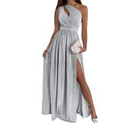 ORANDESIGNE Robe De Soiree Femme Chic Et Glamour Longue Elegant Ceremonie Mariage Robe Cocktail Une Seule Manche Épaules Dénudées Maxi Dress A Blanc M