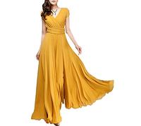 ORANDESIGNE Robe de Soirée pour Mariage Demoiselle d'honneur Manches Courtes Taille Empire A-Line Tulle Longue Femm A Jaune L