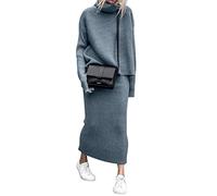 ORANDESIGNE Robe en Tricot Femme Ensemble 2 Pièces Pull Haut et Midi Jupe Tricoté Pull à Col Roulé Robe Tricotée D Bleu XS