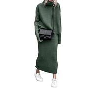 ORANDESIGNE Robe en Tricot Femme Ensemble 2 Pièces Pull Haut et Midi Jupe Tricoté Pull à Col Roulé Robe Tricotée D Vert XL