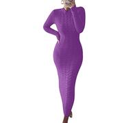 ORANDESIGNE Robe Femme Longue Hiver Tricoté Chic et Élégant Pull Long Manche Longue Moulante Décontractée Chaude Maxi Pullover Tricot Côtelé Violett XS