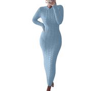 ORANDESIGNE Robe Femme Longue Hiver Tricoté Chic et Élégant Pull Long Manche Longue Moulante Décontractée Chaude Maxi Pullover Tricot Côtelé Hellblau M