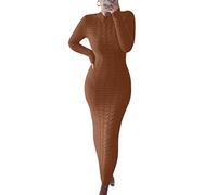 ORANDESIGNE Robe Femme Longue Hiver Tricoté Chic et Elegant Pull Long Manche Longue Robe Moulante Décontractée Chaude Maxi Robe Pullover Tricot Côtelé Braun XS