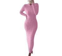 ORANDESIGNE Robe Femme Longue Hiver Tricoté Chic et Elegant Pull Long Manche Longue Robe Moulante Décontractée Chaude Maxi Robe Pullover Tricot Côtelé Rosa XS