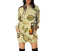 ORANDESIGNE Robe Halloween Décontractée à Manches Longues pour Femmes Impression Halloween Citrouille Hoodie Tunique Pull à Capuche Sweatshirt Mini Robe Vert L