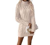 ORANDESIGNE Robe Pull Femme Automne Hiver Mini Robe Tricoté à Col Haut Robe Mi-Longue Chandail Pull A Abricot XS