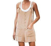 ORANDESIGNE Salopettes Femme Shorts Combinaisons Chic Les Bretelles Pantalons Courts Combi-Short Casuel Romper Jumpsuit Pantalons De Poche Playsuits D Kaki 38