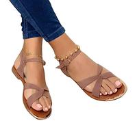 ORANDESIGNE Sandales Femmes Plates Chaussures Été Plats Claquettes Bout Ouvert Plage Roman Lacets Sandales Chaussures Plage Plats Antidérapants Légers Confortables Tongs Filles G Kaki 43 EU