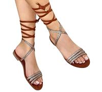ORANDESIGNE Sandales Femmes Plates Chaussures Été Plats Claquettes Bout Ouvert Plage Roman Lacets Sandales Chaussures Plage Plats Antidérapants Légers Confortables Tongs Filles H Marron 43 EU