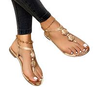 ORANDESIGNE Sandales Femmes Plates Chaussures Été Tongs à Talons Plats Claquettes Nu Pieds Semelle Plates Confortable Bout Ouvert pour Filles D Or 39 EU