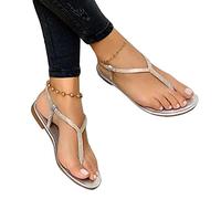 ORANDESIGNE Sandales Plates Femmes Chaussures Été Confortable à Talons Plats Nu Pieds Mode Tongs Plages Claquettes Semelle Matelassée Bout Ouvert Tressée C Argent 35 EU