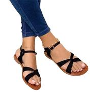 ORANDESIGNE Sandales Plates Femmes Chaussures Été Confortable à Talons Plats Nu Pieds Mode Tongs Plages Claquettes Semelle Matelassée Bout Ouvert Tressée G Noir 35 EU