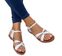 ORANDESIGNE Sandales Plates Femmes Chaussures Été Confortable à Talons Plats Nu Pieds Mode Tongs Plages Claquettes Semelle Matelassée Bout Ouvert Tressée G Blanc 35 EU