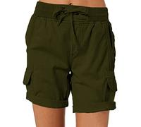 ORANDESIGNE Short Cargo d'été Ample pour Femme Bermuda de randonnée avec Poches Short en Jean pour Femme A Vert Olive 3XL