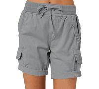 ORANDESIGNE Short Cargo d'été Ample pour Femme Bermuda de randonnée avec Poches Short en Jean pour Femme A Gris Clair XL