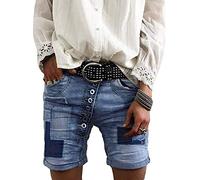 ORANDESIGNE Short en Jean Taille Haute Femme Pantalon Fleur Shorts en Denim Décontractés Mode Bermuda en Jean B Bleu Clair XS