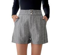 ORANDESIGNE Short Femme Hiver Shorts Taille Haute Plissé Dur Le Devant en Tweed Texturé Short Élégant avec Poches A Gris S