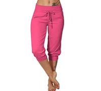 ORANDESIGNE Short Femme Sport Été Jogging Pantalon Court Grande Taille Short de Survêtement à Cordon avec Poches et Bermuda Femme Casual Short de Sport pour Femme Élastiques C Rose Rouge M
