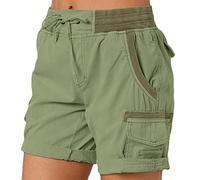 ORANDESIGNE Shorts Cargo Femme Été Léger Taille Elastique Pantalons Court Taille Haute Fermeture éclair pour Randonnée Golf Loisir Safari avec Multi-Poches A Vert XL
