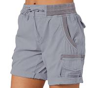ORANDESIGNE Shorts Cargo Femme Été Léger Taille Elastique Pantalons Court Taille Haute Fermeture éclair pour Randonnée Golf Loisir Safari avec Multi-Poches A Bleu L