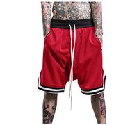 ORANDESIGNE Shorts de Basket Homme Séchage Rapide Shorts de Plage Respirant Outdoors Shorts de Sports Eté Bermuda Casual Pantalons de Survêtement A Rouge L