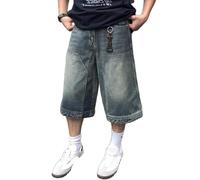 ORANDESIGNE Shorts en Jean Baggy pour Homme Jeans Shorts Ample à Jambe Large Décontracté Shorts Hip Hop Zippé avec Poches Streetwear