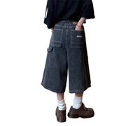 ORANDESIGNE Shorts en Jean Baggy pour Homme Jeans Shorts Ample à Jambe Large Décontracté Shorts Hip Hop Zippé avec Poches Streetwear