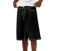 ORANDESIGNE Shorts en Jean Baggy pour Homme Jeans Shorts Ample à Jambe Large Décontracté Shorts Hip Hop Zippé avec Poches Streetwear