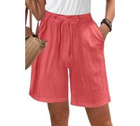 ORANDESIGNE Shorts Femme Pantalon Court en Lin été Bermuda Taille élastique Short Taille Haute avec Poches Mode Chic Ample Shorts de Plage A Orange L