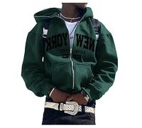 ORANDESIGNE Sweat à Capuche Homme Sweat-Shirt Mi-épais avec Fermeture Éclair Intégrale Ample Imprimé Lettres Manche Longue Hip Hop Streetwear Zippée Veste Harajuku pour Couples Unisexe D Armée Verte L