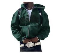 ORANDESIGNE Sweat à Capuche Homme Sweat-Shirt Mi-épais avec Fermeture Éclair Intégrale Ample Imprimé Lettres Manche Longue Hip Hop Streetwear Veste Harajuku pour Couples Unisexe A Armée Verte XL