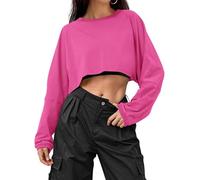 ORANDESIGNE Sweat Court Femme Chic Manche Longue Mode Crop Top Cropped Sweat-Shirt Décontractée Lâche Hauts Y2K Streetwear A Rose Rouge L