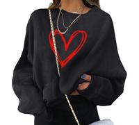 ORANDESIGNE Sweatshirts Femme Imprimé d'amour Sweat-Shirt Manche Longue Col Rond Lâche Vintage Décontracté Pulls Femme Streetwear avec Motif de Cœur A Noir L