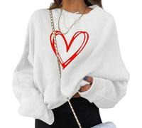 ORANDESIGNE Sweatshirts Femme Imprimé d'amour Sweat-Shirt Manche Longue Col Rond Lâche Vintage Décontracté Pulls Femme Streetwear avec Motif de Cœur A Blanc M