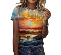 ORANDESIGNE T-Shirts Graphiques Fleur Oiseau pour Femmes décontracté été drôle imprimé à Manches Courtes Mignon Hauts de t-Shirt N Bleu M
