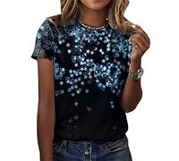 ORANDESIGNE T-Shirts Graphiques Fleur Oiseau pour Femmes décontracté été drôle imprimé à Manches Courtes Mignon Hauts de t-Shirt U Bleu XL