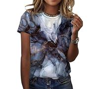 ORANDESIGNE T-Shirts Graphiques Fleur Oiseau pour Femmes décontracté été drôle imprimé à Manches Courtes Mignon Hauts de t-Shirt O Bleu XL