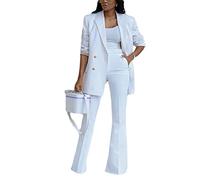 ORANDESIGNE Tailleur Femme Ensembele Pantalon et Rever Veste 2 Pieces Blazer Chic et Elegant Couleur Unie Slim Fit Formel Bureau Travail Office Pantalon Habillé Costume C-Blanc L