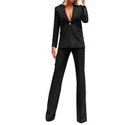 ORANDESIGNE Tailleur Femme Ensembele Pantalon et Rever Veste 2 Pieces Blazer Chic et Elegant Couleur Unie Slim Fit Formel Bureau Travail Office Pantalon Habillé Costume Outfit E-Noir M