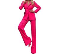 ORANDESIGNE Tailleur Femme Ensembele Pantalon et Rever Veste 2 Pieces Blazer Chic et Elegant Couleur Unie Slim Fit Formel Bureau Travail Office Pantalon Habillé Costume E-Rose S