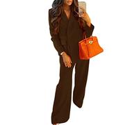 ORANDESIGNE Tailleur Femme Ensembele Pantalon et Rever Veste 2 Pieces Blazer Chic et Elegant Couleur Unie Slim Fit Formel Bureau Travail Office Pantalon Habillé Costume Outfit M-Brun XXL