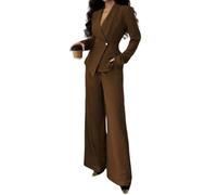 ORANDESIGNE Tailleur Femme Ensemble Pantalon et Blazer 2 Pièces Ensemble Chic et Elegant Mariage Soirée OL Costumes Outfits Formel Bureau Travail A Marron XXL