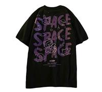 ORANDESIGNE Tunique Femme Manches Courtes T-Shirts Grande Taille Haut Gothique Hippie Tee-Shirt Harajuku Punk Kawaii Y2k Shirt Streetwear Mode Casual Tops A-Noir M