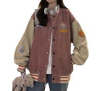 ORANDESIGNE Veste Baseball Femme Blouson Baseball Homme Bomber Jacket Casual à Manches Longues Veste Collège Varsity Jacket Oversize Oldschool Jacket Vintage Veste Sport M Rose XL