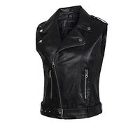 ORANDESIGNE Veste en Cuir Femme Noir Grande Taille sans Manche Lâche Zippé Veste de Moto Vintage Mode Chic Casual Confortable Simili Cuir Motard Gilet Blouson Aviateur Jacket A Noir 3XL