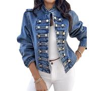 ORANDESIGNE Veste en Jean Femme Napoleon Jacket Boutonnée à Col Montant Manteau Décontracté à Manches Longues